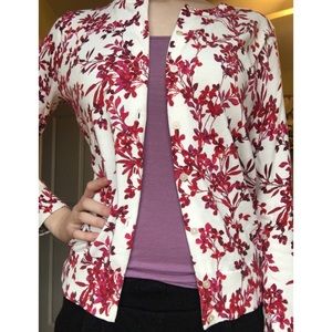 Lands' End floral cardigan white and maroon